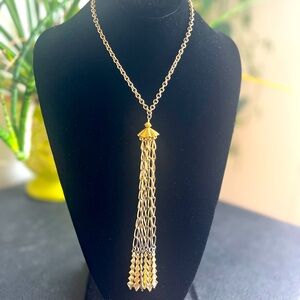 Vintage Gold Tone Tassel Pendant Statement Necklace